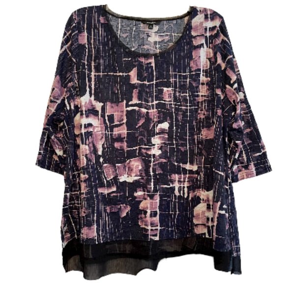 Simply Vera Vera Wang Tops - SIMPLY VERA Vera Wang Abstract Purple Flowy Swing Crew Neck Top Shirt Plus Sz 2X